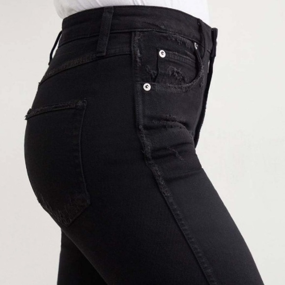 ANTHROPOLOGIE AMO Denim Bella High Rise Flare Jeans Black Oak Distressed Wash - Picture 2 of 8